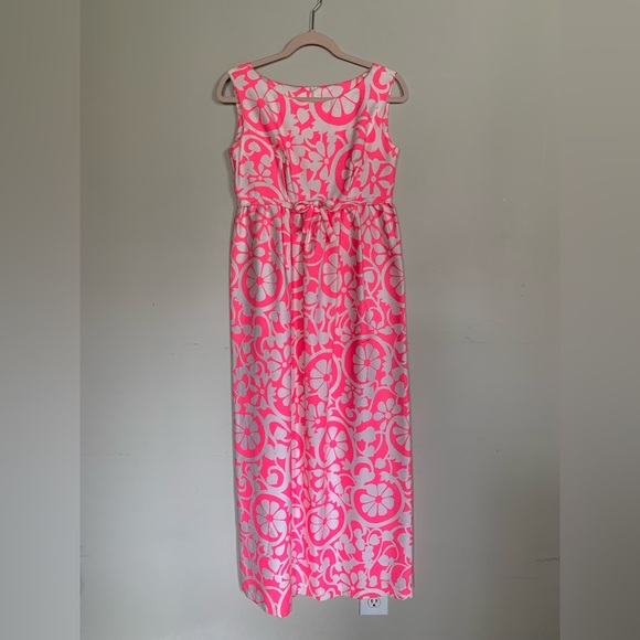 SOLD 🛑 Vintage | 1960’s Hawaiian Textured Cotton Maxi Dress Cotton Pink Floral - Picture 2 of 9